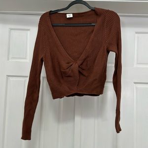 Abercrombie & Fitch Cropped Ribbed Knot Front Brown Sweater
